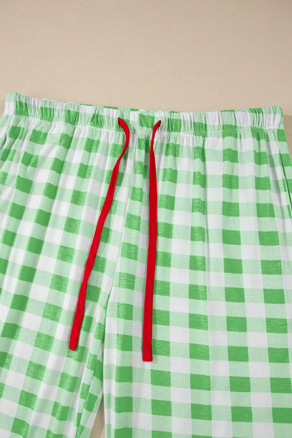 Green Plaid Print Contrast Trim Long Sleeve Plus Size Pyjamas Set Beagle Boutique Fashion Outlet