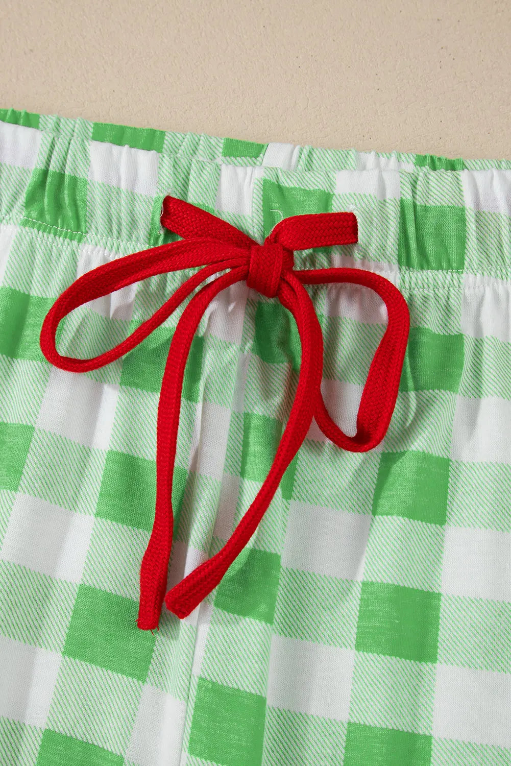 Green Plaid Print Contrast Trim Long Sleeve Plus Size Pyjamas Set Beagle Boutique Fashion Outlet