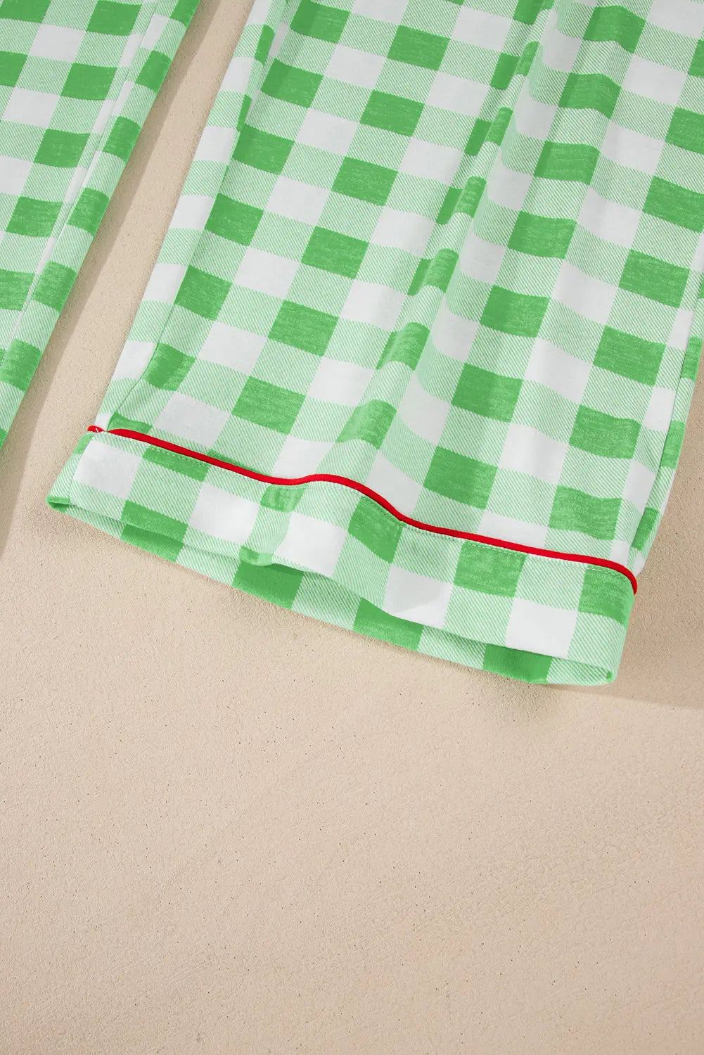 Green Plaid Print Contrast Trim Long Sleeve Plus Size Pyjamas Set Beagle Boutique Fashion Outlet