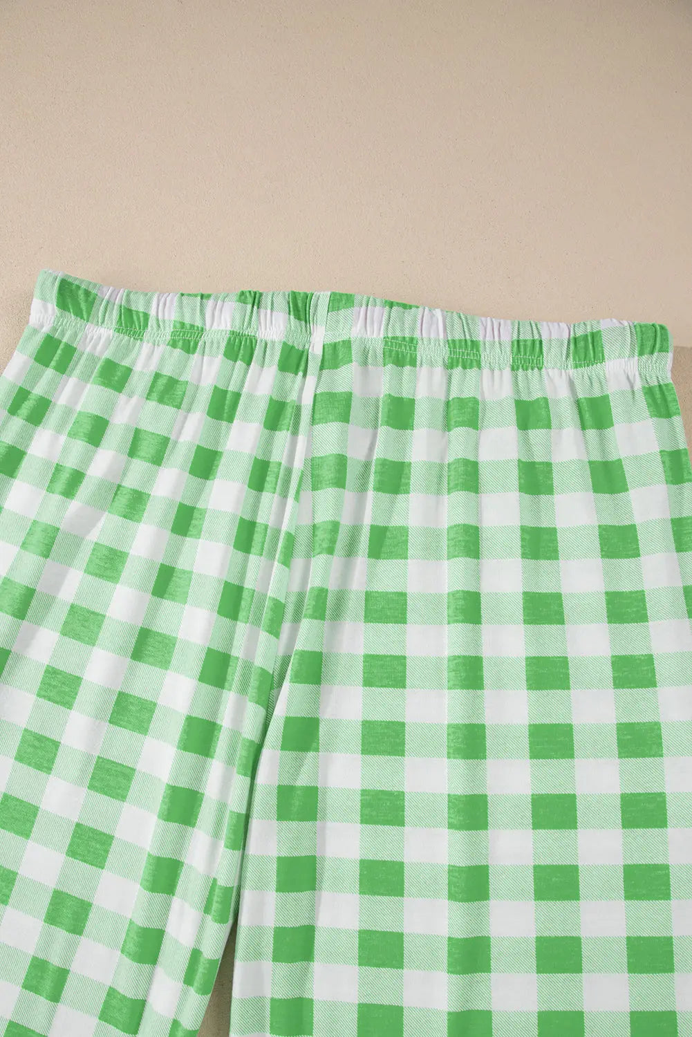 Green Plaid Print Contrast Trim Long Sleeve Plus Size Pyjamas Set Beagle Boutique Fashion Outlet