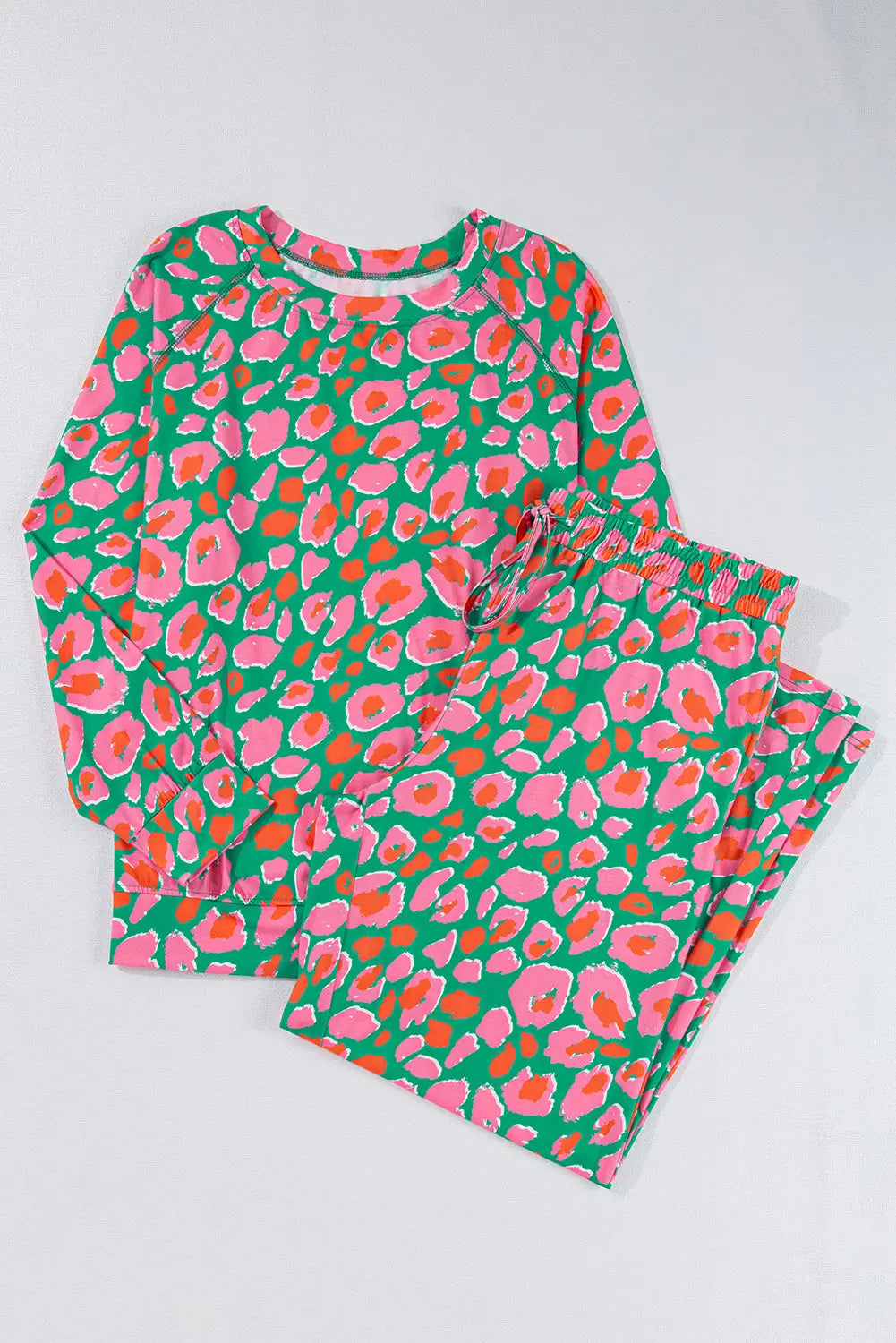 Green Plus Size Printed Long Sleeve and Trousers Lounge Set - eAura