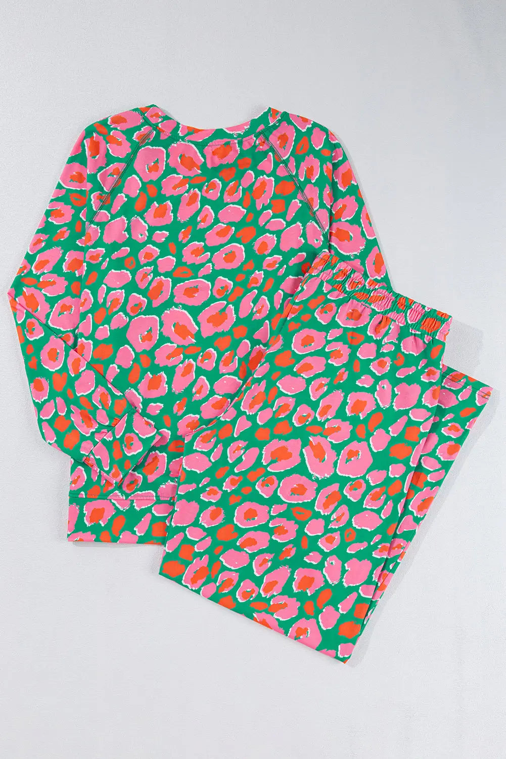 Green Plus Size Printed Long Sleeve and Trousers Lounge Set - eAura