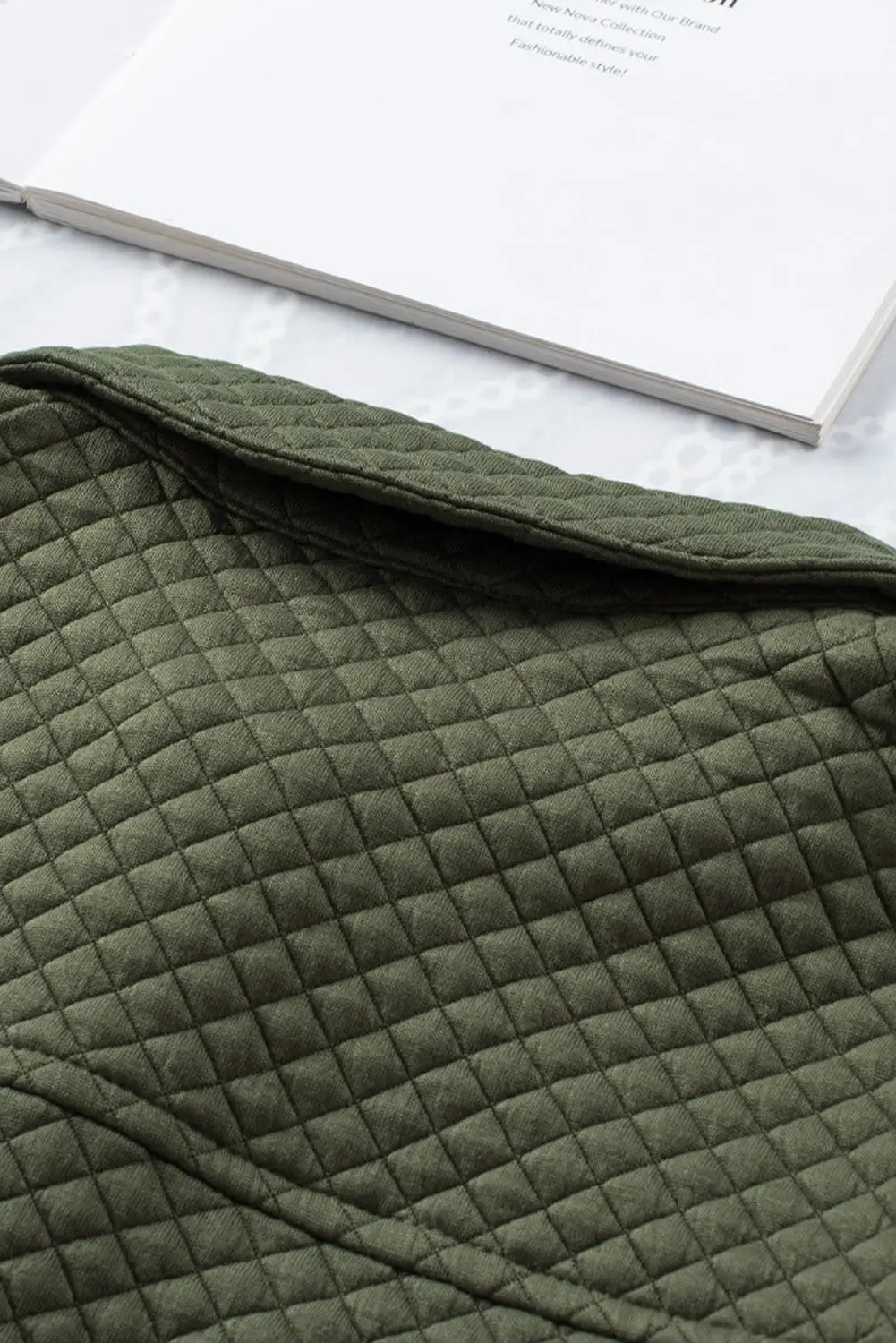 Green Retro Quilted Flap Pocket Button Shacket - eAura