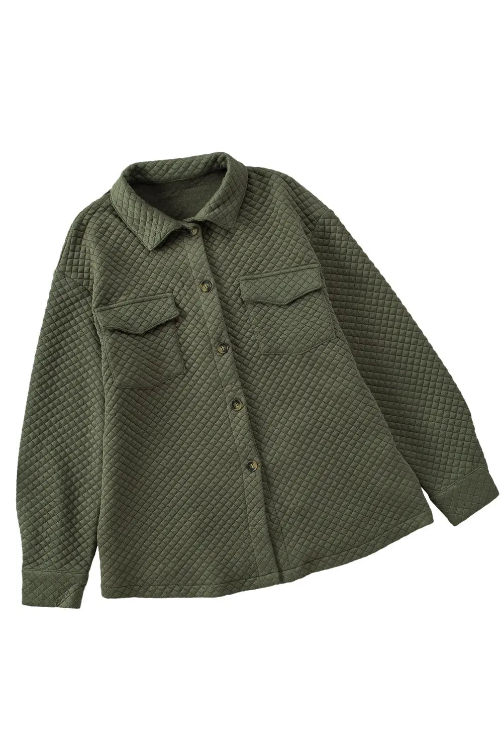 Green Retro Quilted Flap Pocket Button Shacket - eAura