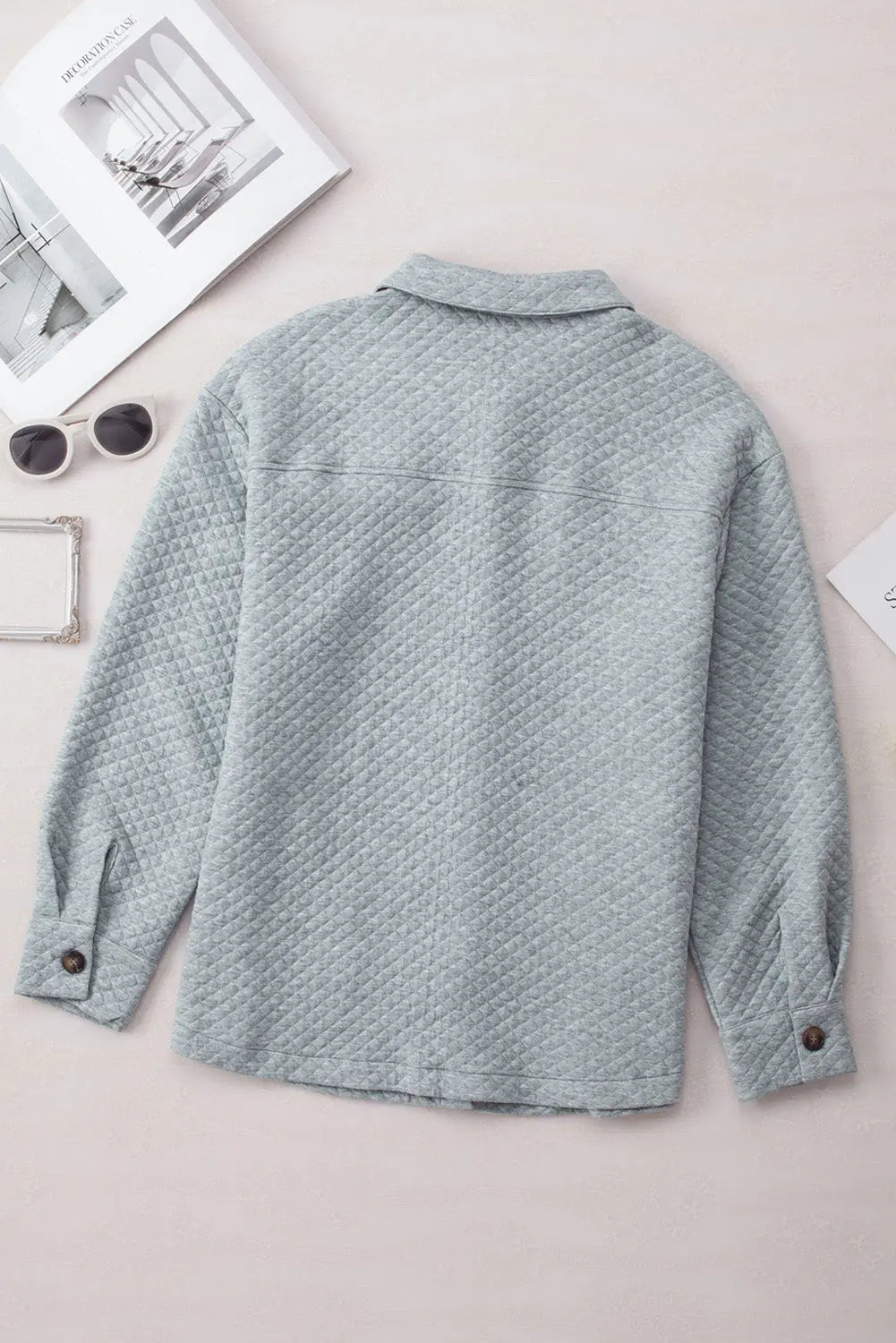 Green Retro Quilted Flap Pocket Button Shacket - eAura