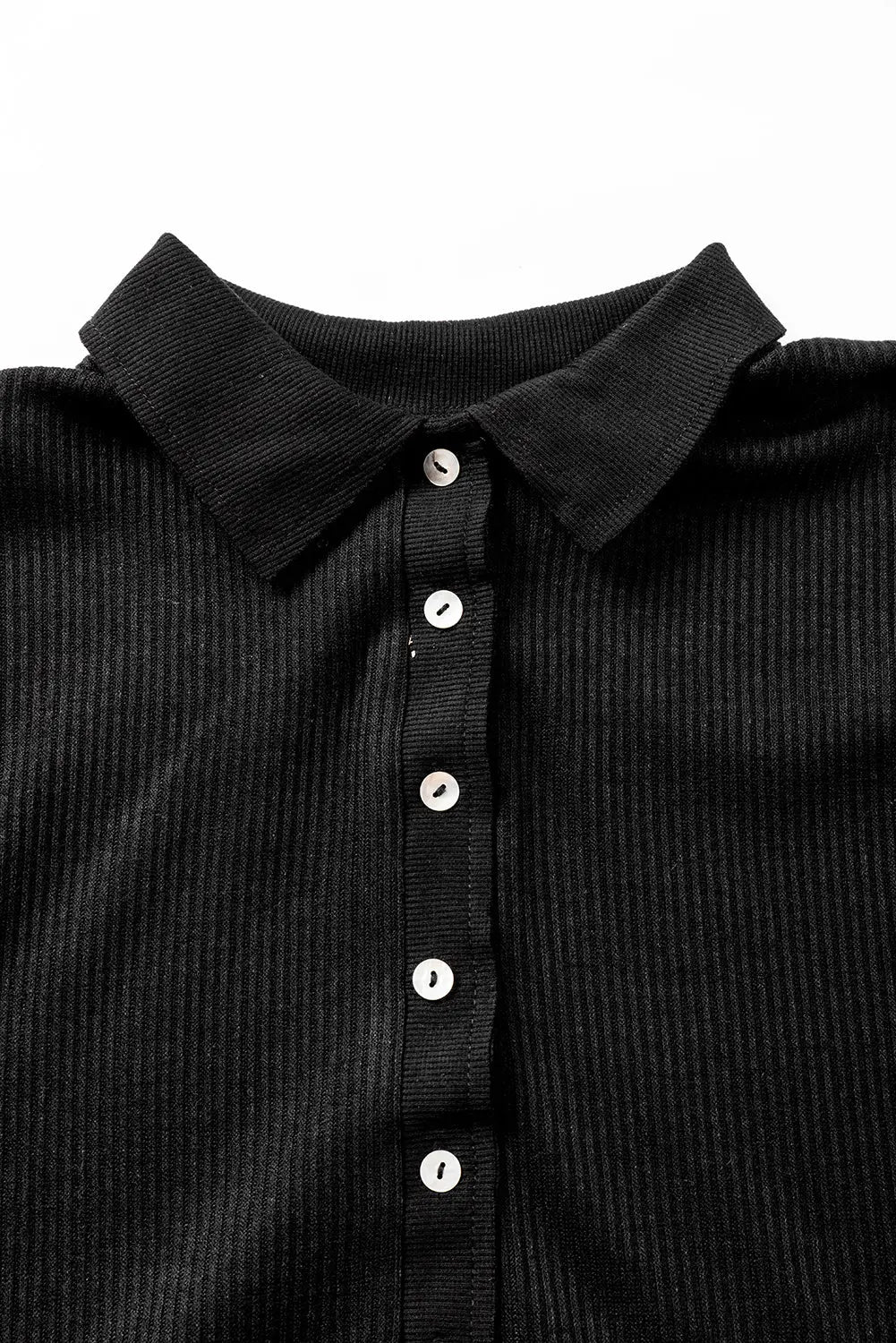 Green Ribbed Knit Collared Henley Top and Trousers Lounge Outfit eAura