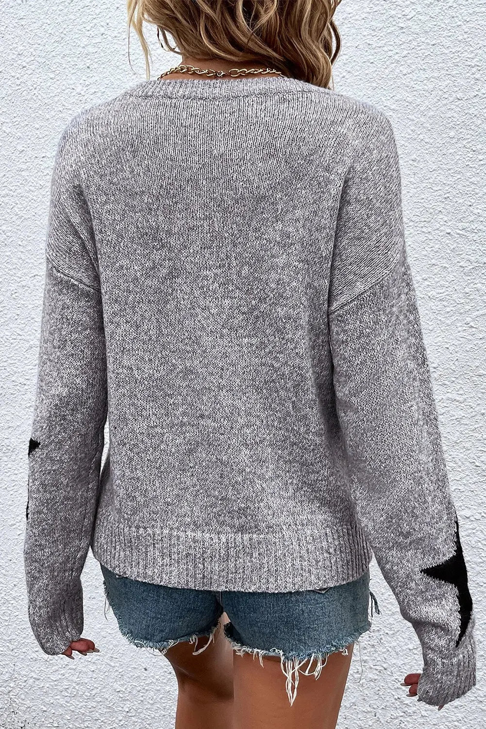 Green Star Pattern Drop Shoulder Sweater Beagle Boutique Fashion Outlet