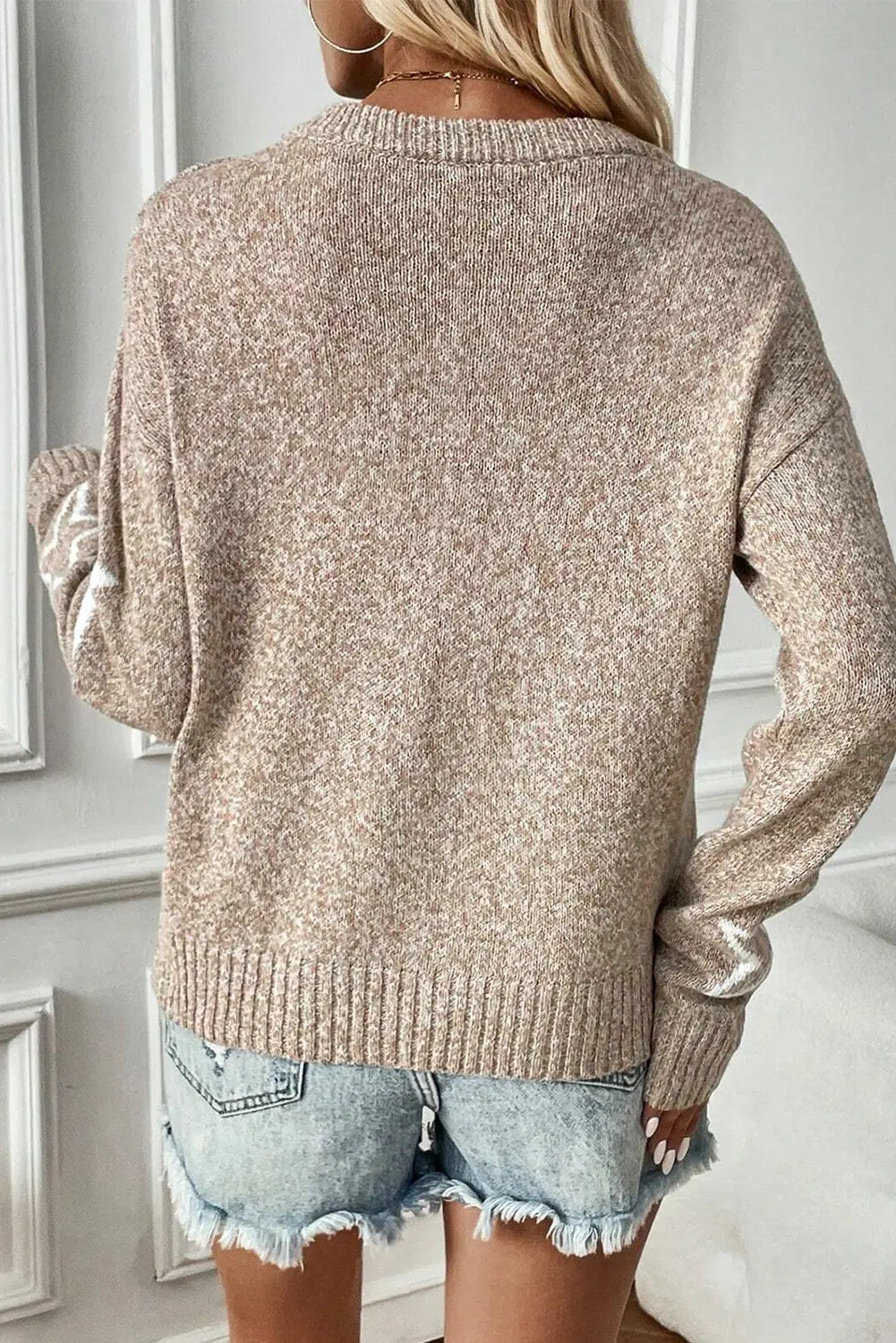 Green Star Pattern Drop Shoulder Sweater Beagle Boutique Fashion Outlet