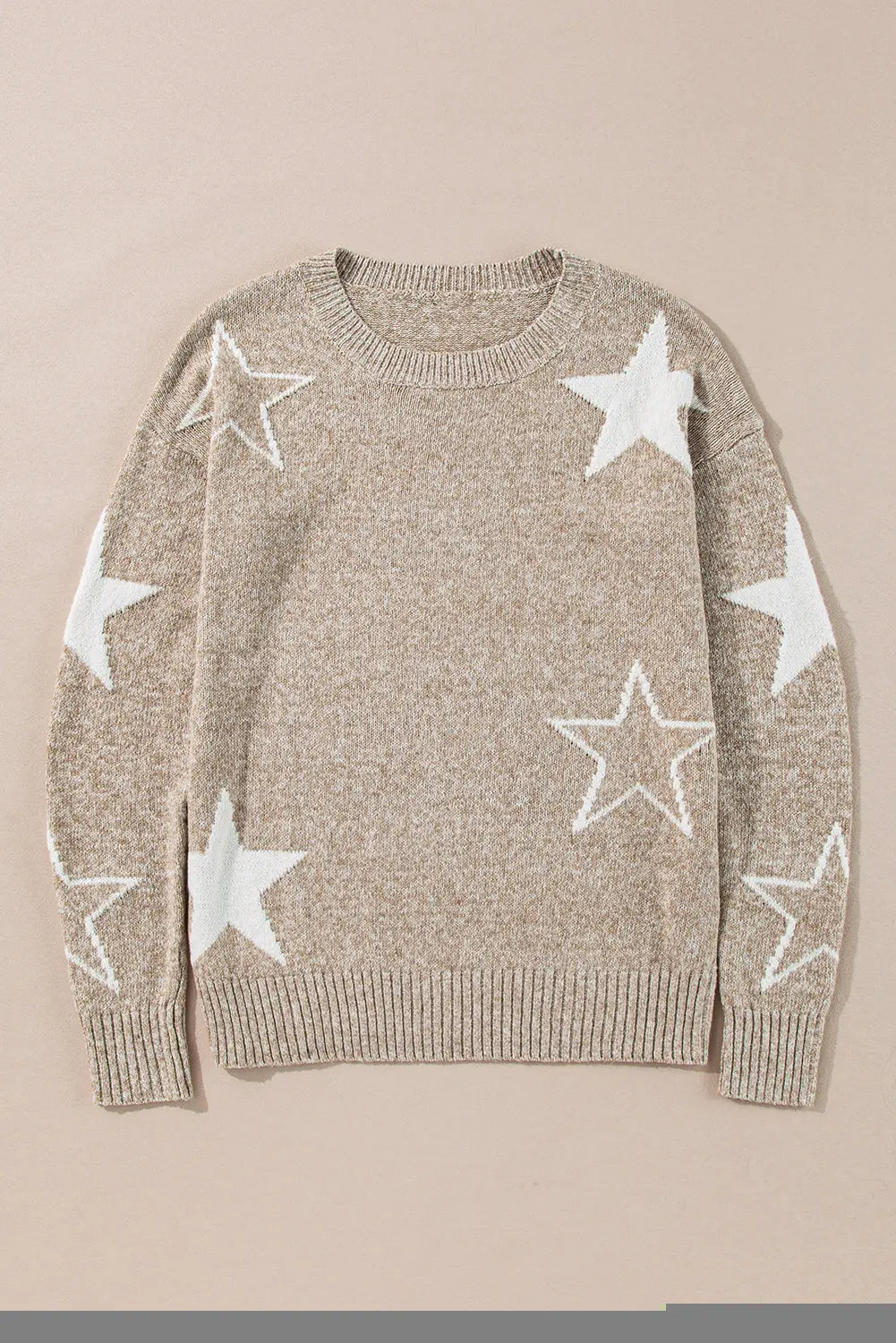 Green Star Pattern Drop Shoulder Sweater Beagle Boutique Fashion Outlet