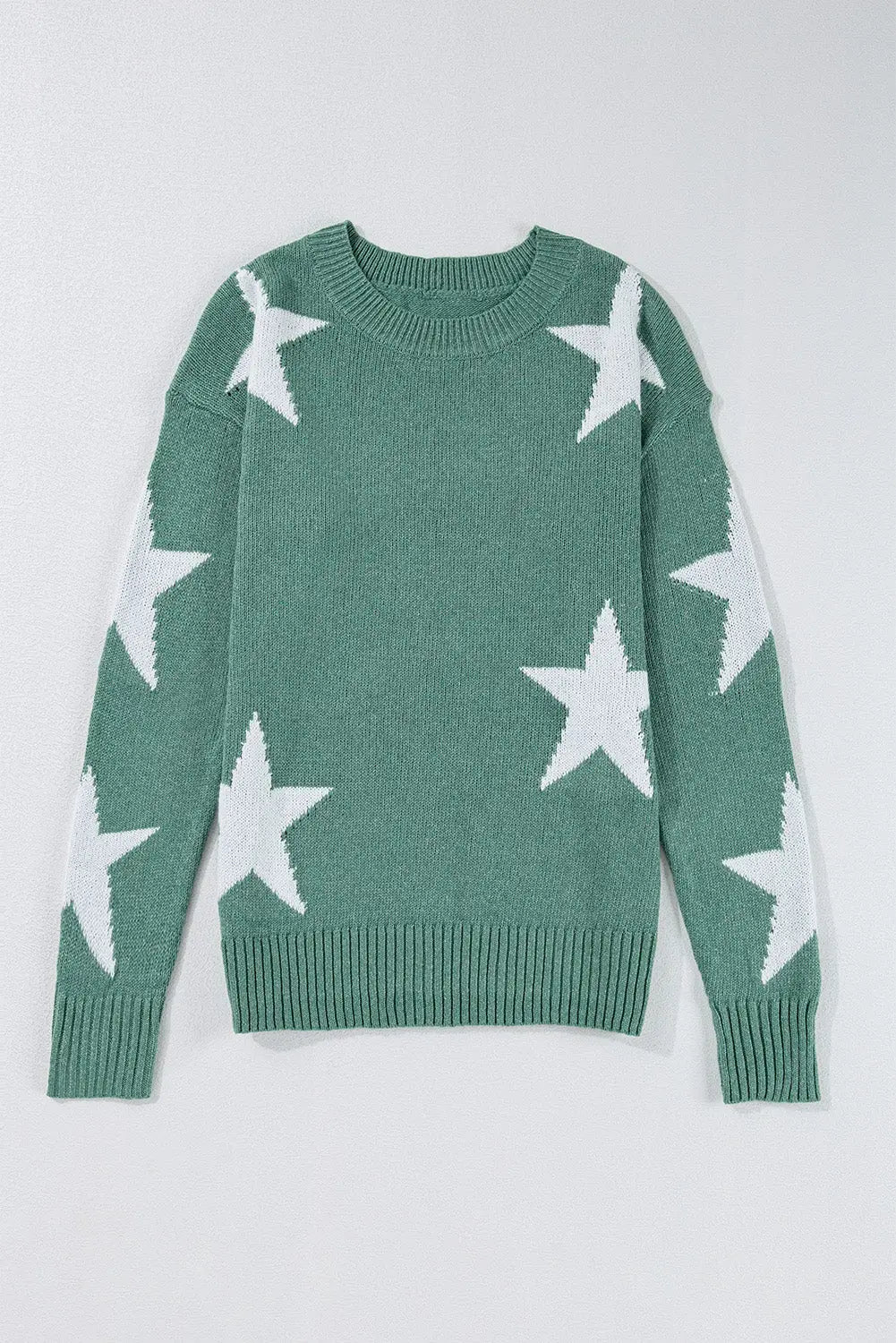 Green Star Pattern Drop Shoulder Sweater Beagle Boutique Fashion Outlet