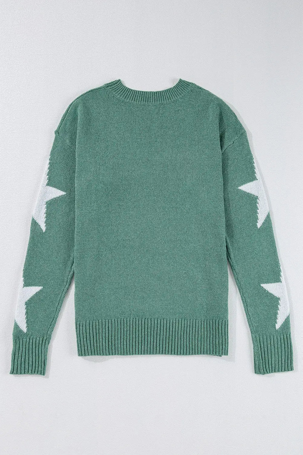 Green Star Pattern Drop Shoulder Sweater Beagle Boutique Fashion Outlet