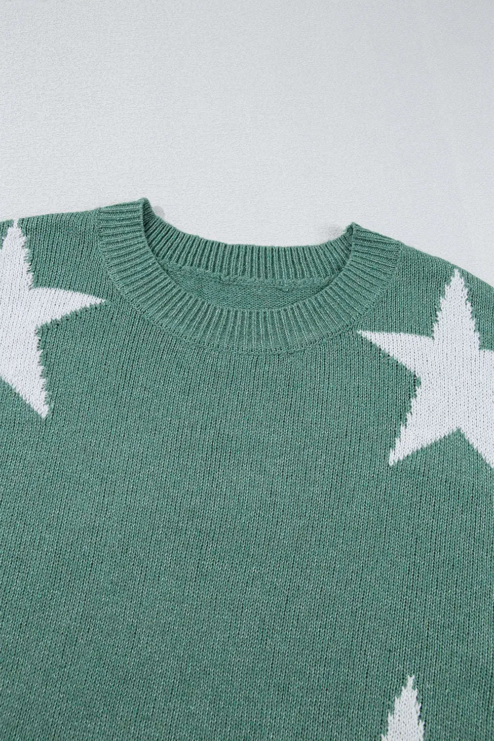 Green Star Pattern Drop Shoulder Sweater Beagle Boutique Fashion Outlet