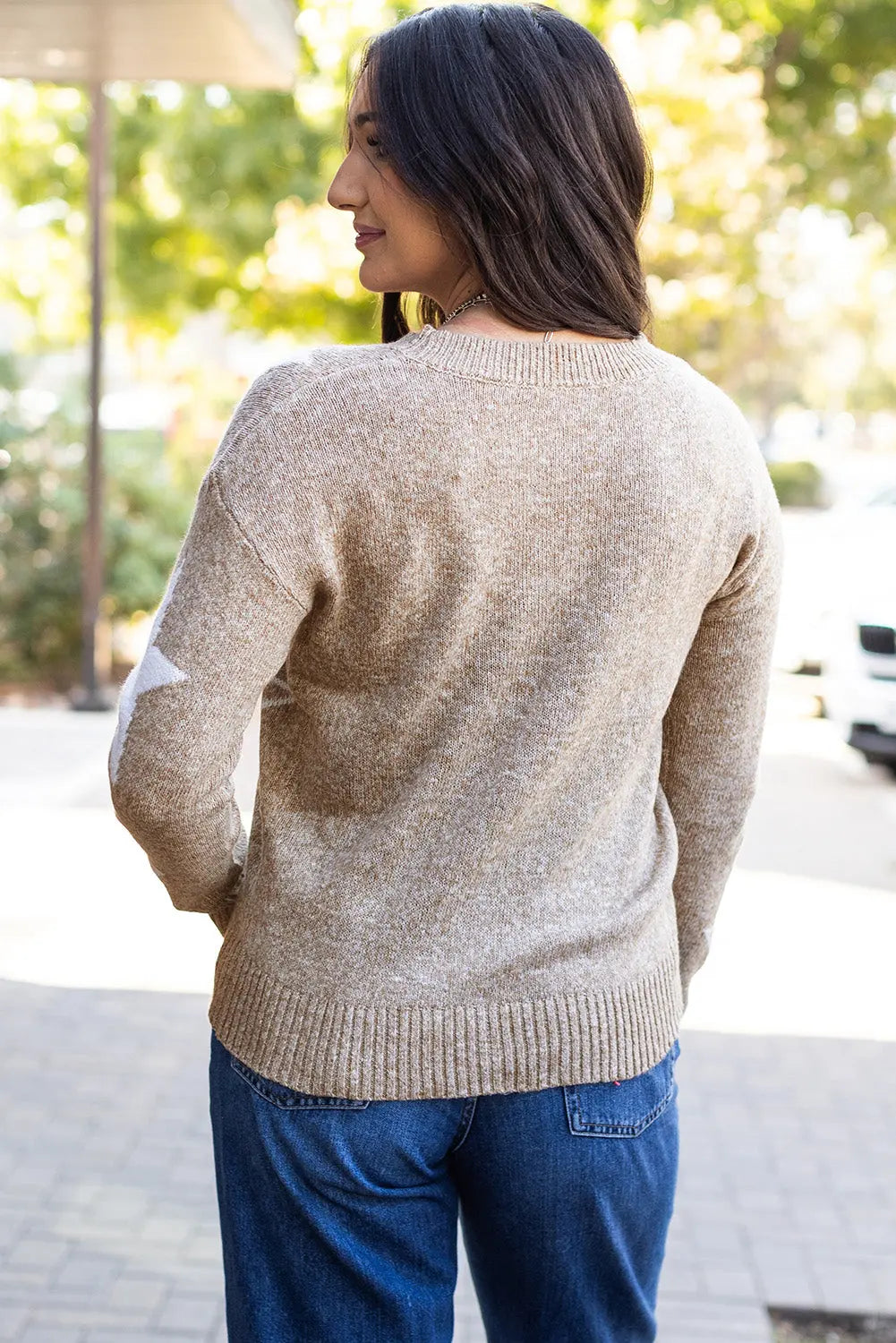 Green Star Pattern Drop Shoulder Sweater Beagle Boutique Fashion Outlet