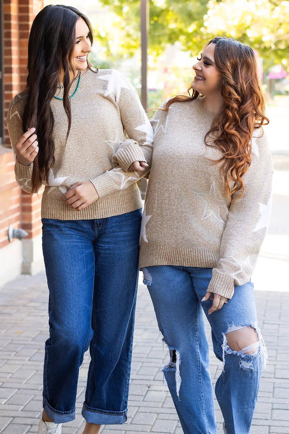Green Star Pattern Drop Shoulder Sweater Beagle Boutique Fashion Outlet