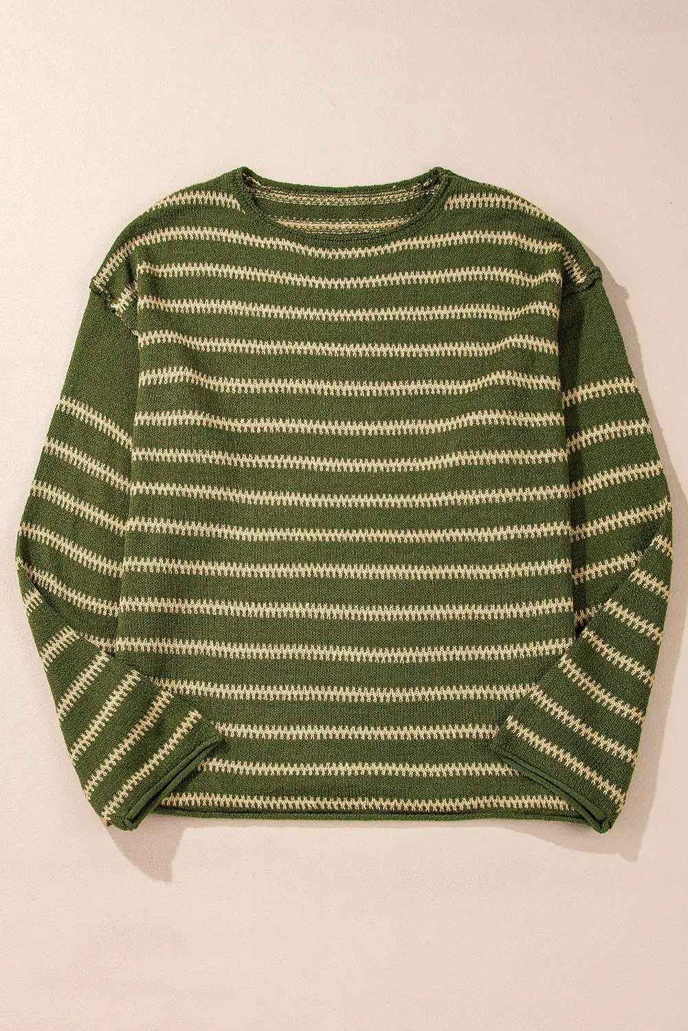 Green Stripe Drop Shoulder Casual Sweater Beagle Boutique Fashion Outlet
