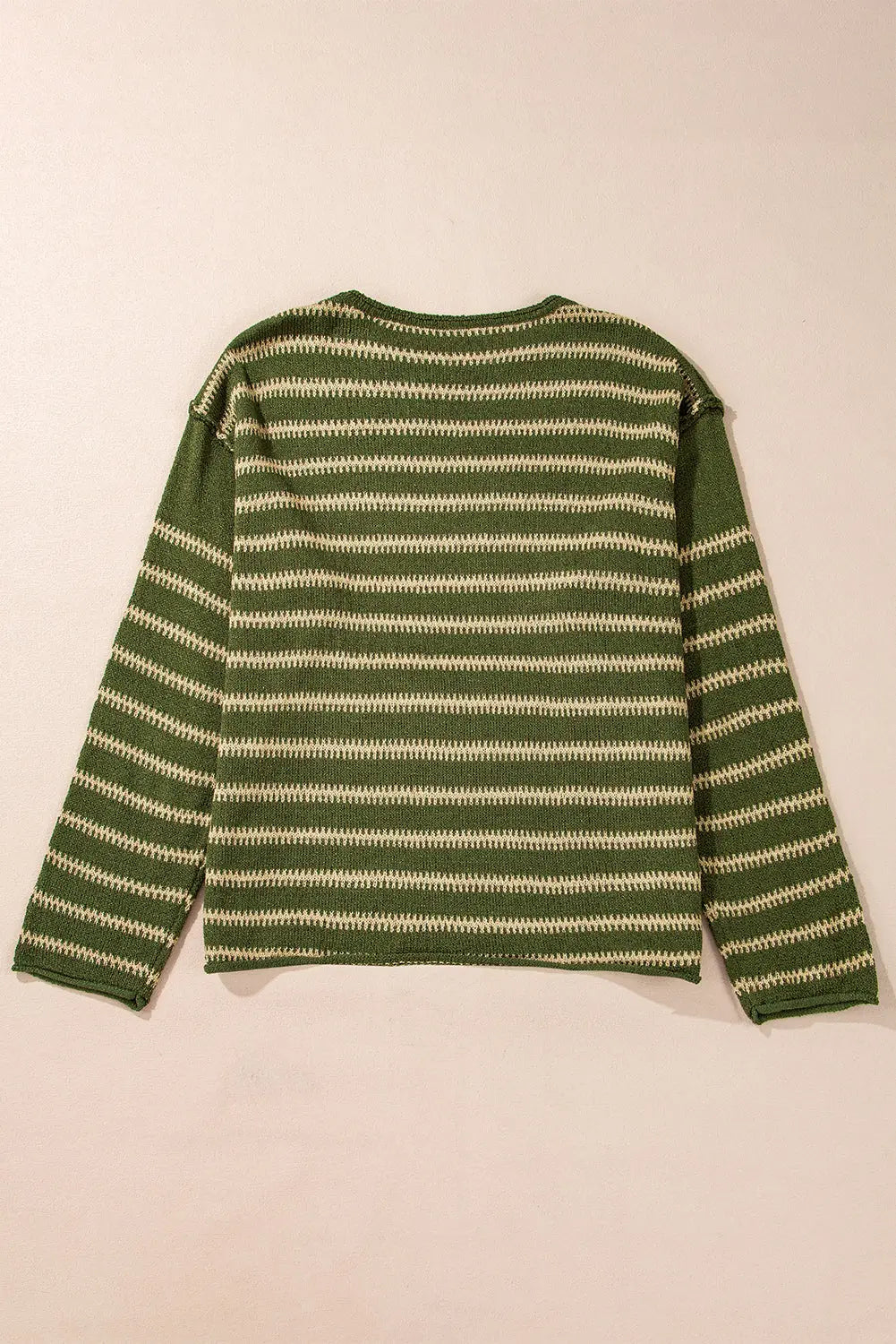 Green Stripe Drop Shoulder Casual Sweater Beagle Boutique Fashion Outlet