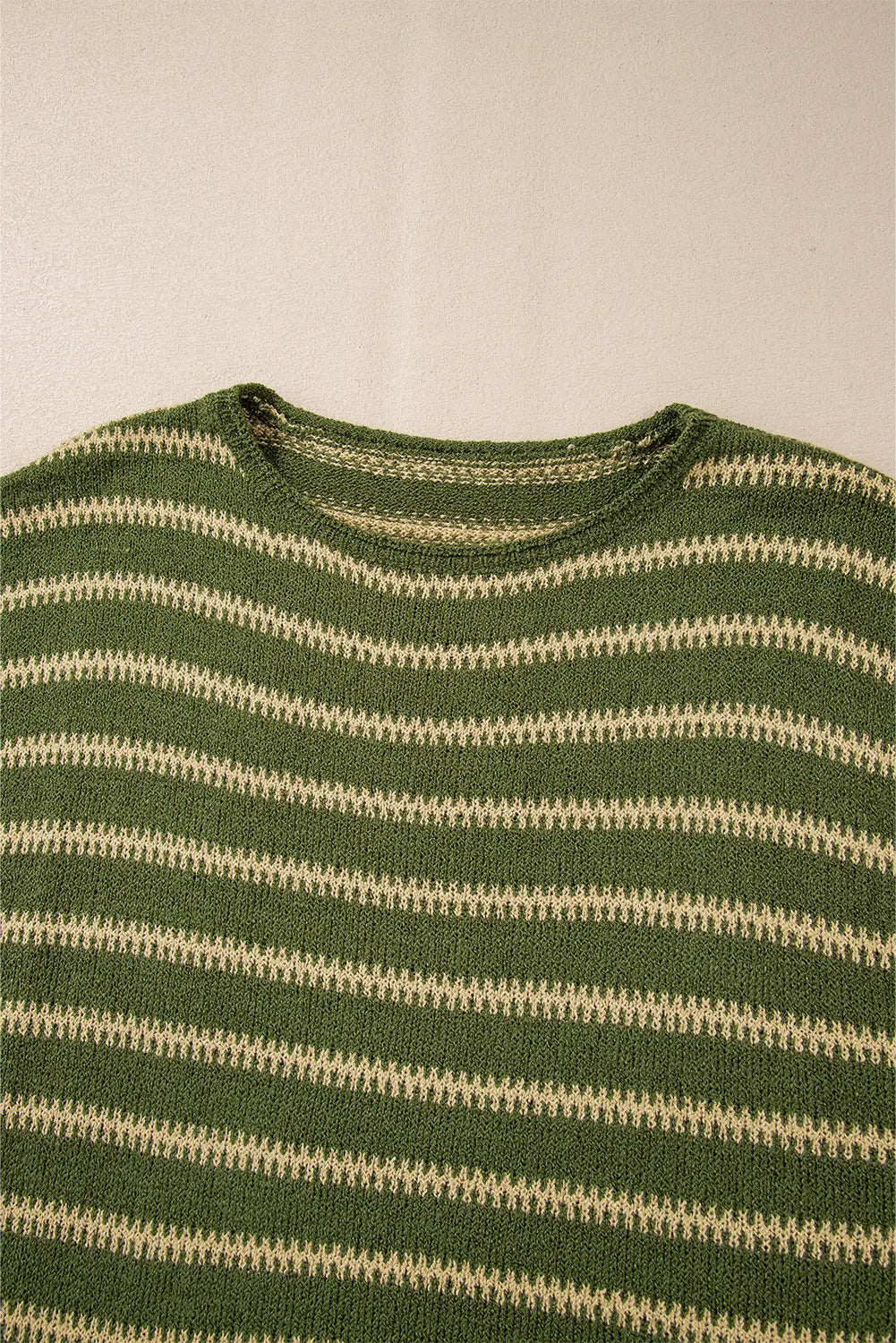 Green Stripe Drop Shoulder Casual Sweater Beagle Boutique Fashion Outlet