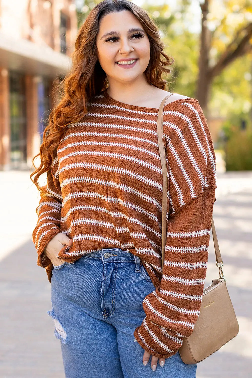 Green Stripe Drop Shoulder Casual Sweater Beagle Boutique Fashion Outlet