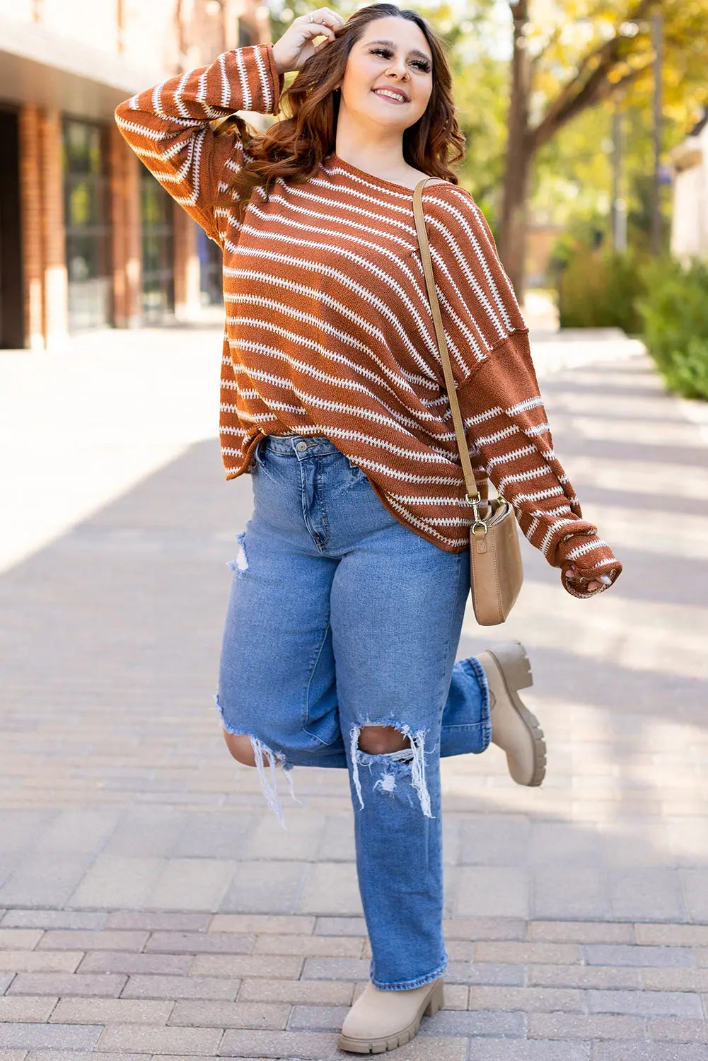 Green Stripe Drop Shoulder Casual Sweater Beagle Boutique Fashion Outlet