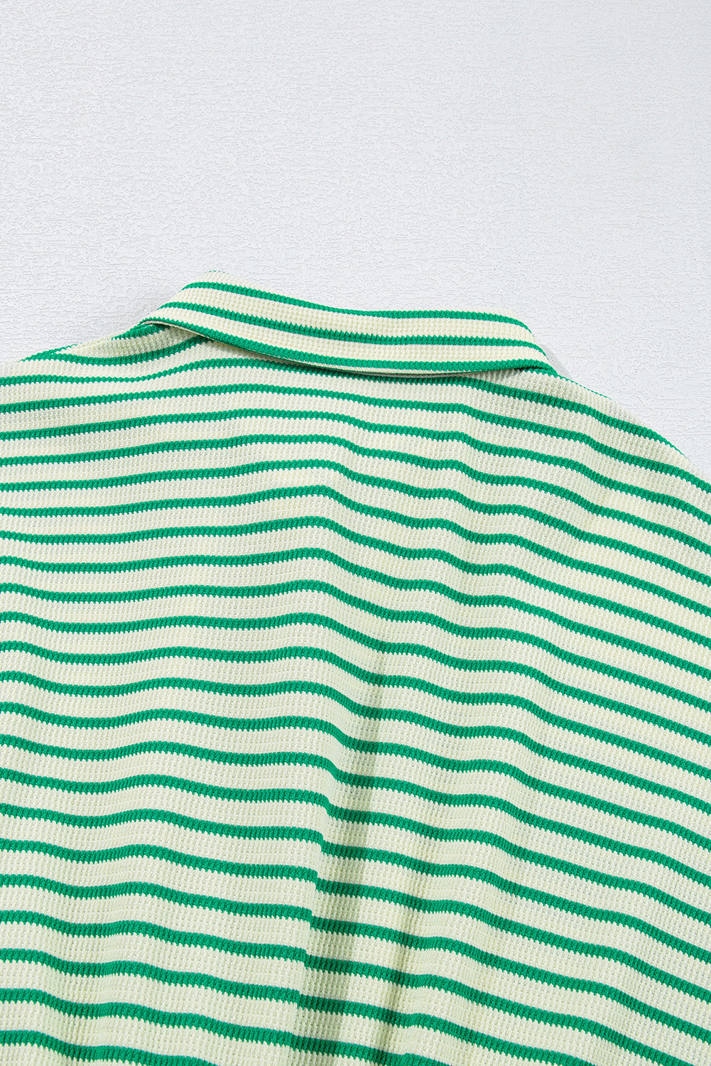 Green Stripe Textured Short Sleeve Collared Buttoned Waist Tie Romper - Bottoms/Jumpsuits & Rompers