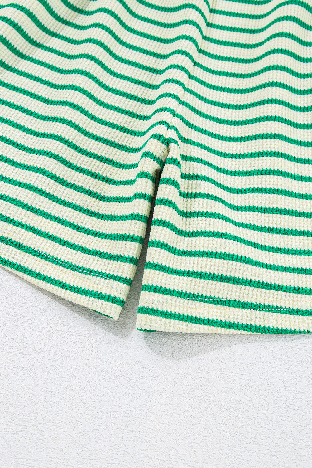 Green Stripe Textured Short Sleeve Collared Buttoned Waist Tie Romper - Bottoms/Jumpsuits & Rompers