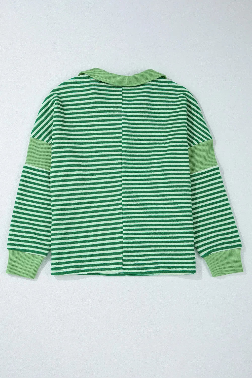 Green Stripe Turn-Down V Neck Patchwork Loose Top eAura