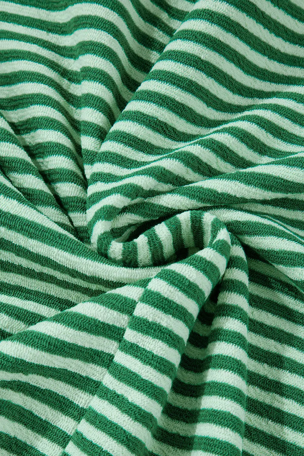 Green Stripe Turn-Down V Neck Patchwork Loose Top eAura