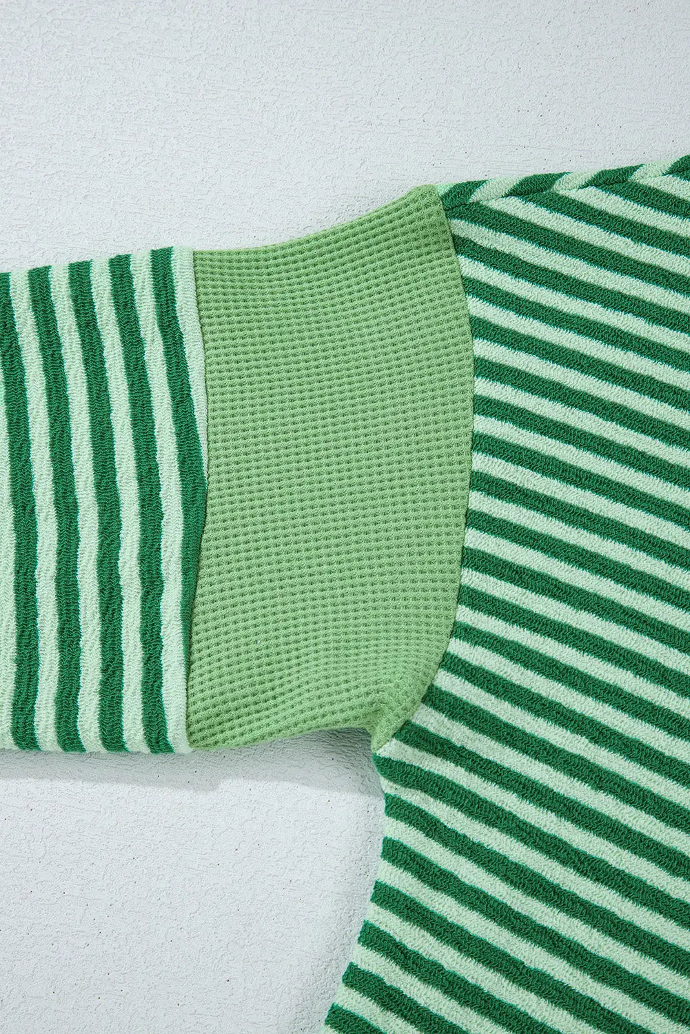 Green Stripe Turn-Down V Neck Patchwork Loose Top eAura
