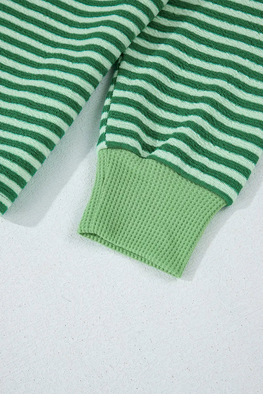 Green Stripe Turn-Down V Neck Patchwork Loose Top eAura