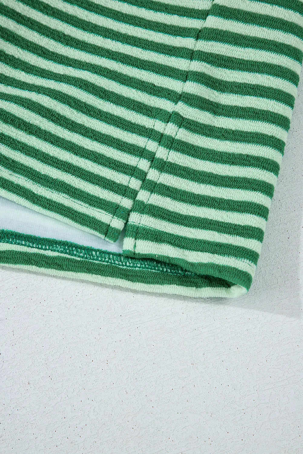 Green Stripe Turn-Down V Neck Patchwork Loose Top eAura