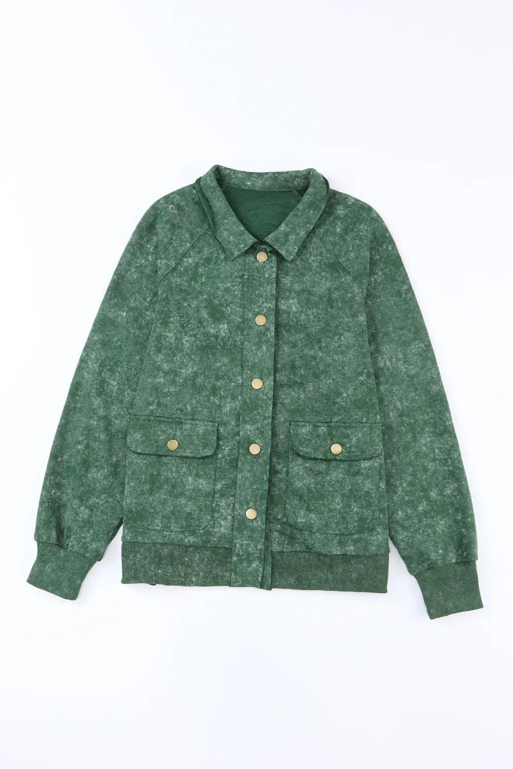Green Vintage Washed Flap Pocket Button Shacket - eAura