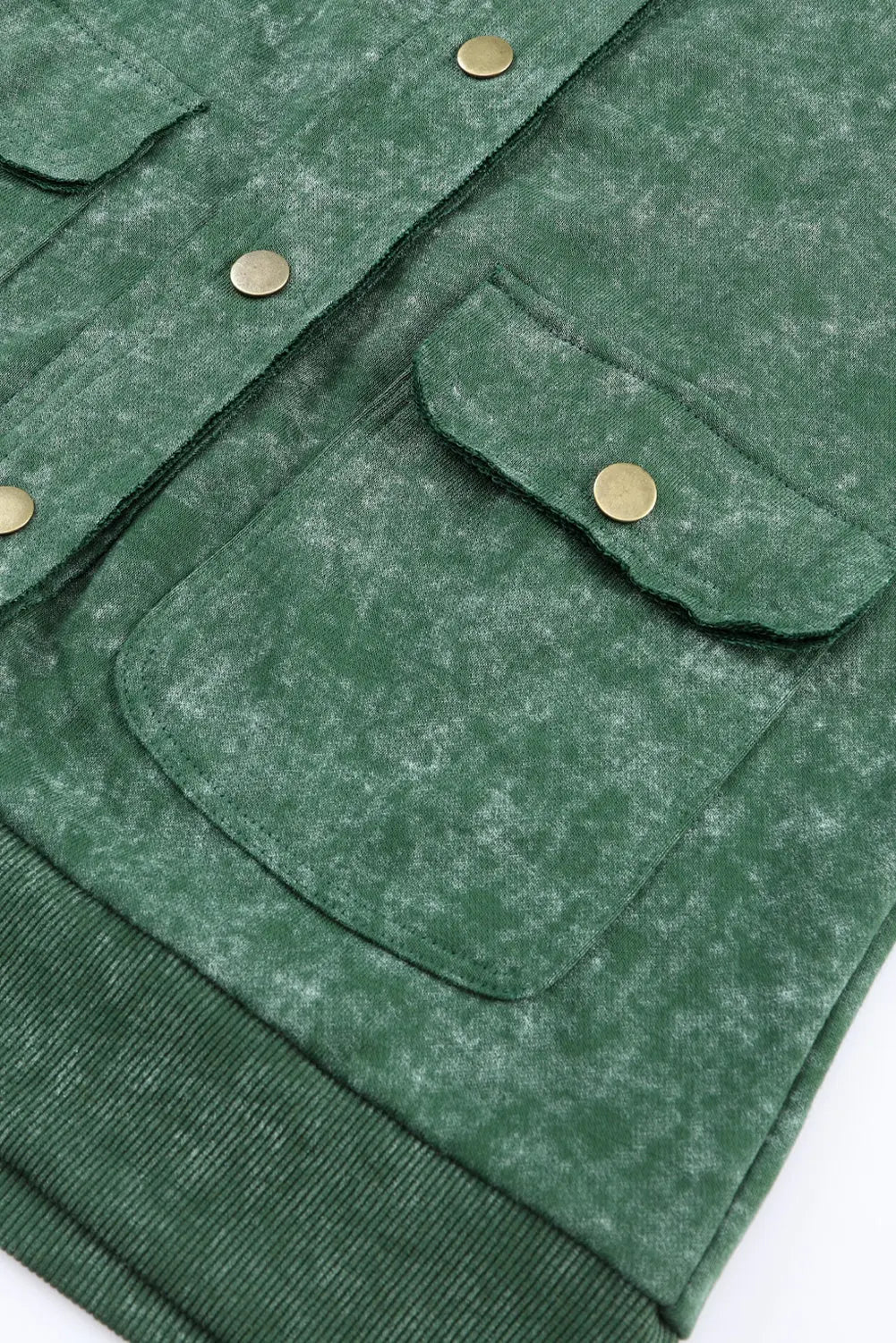 Green Vintage Washed Flap Pocket Button Shacket - eAura