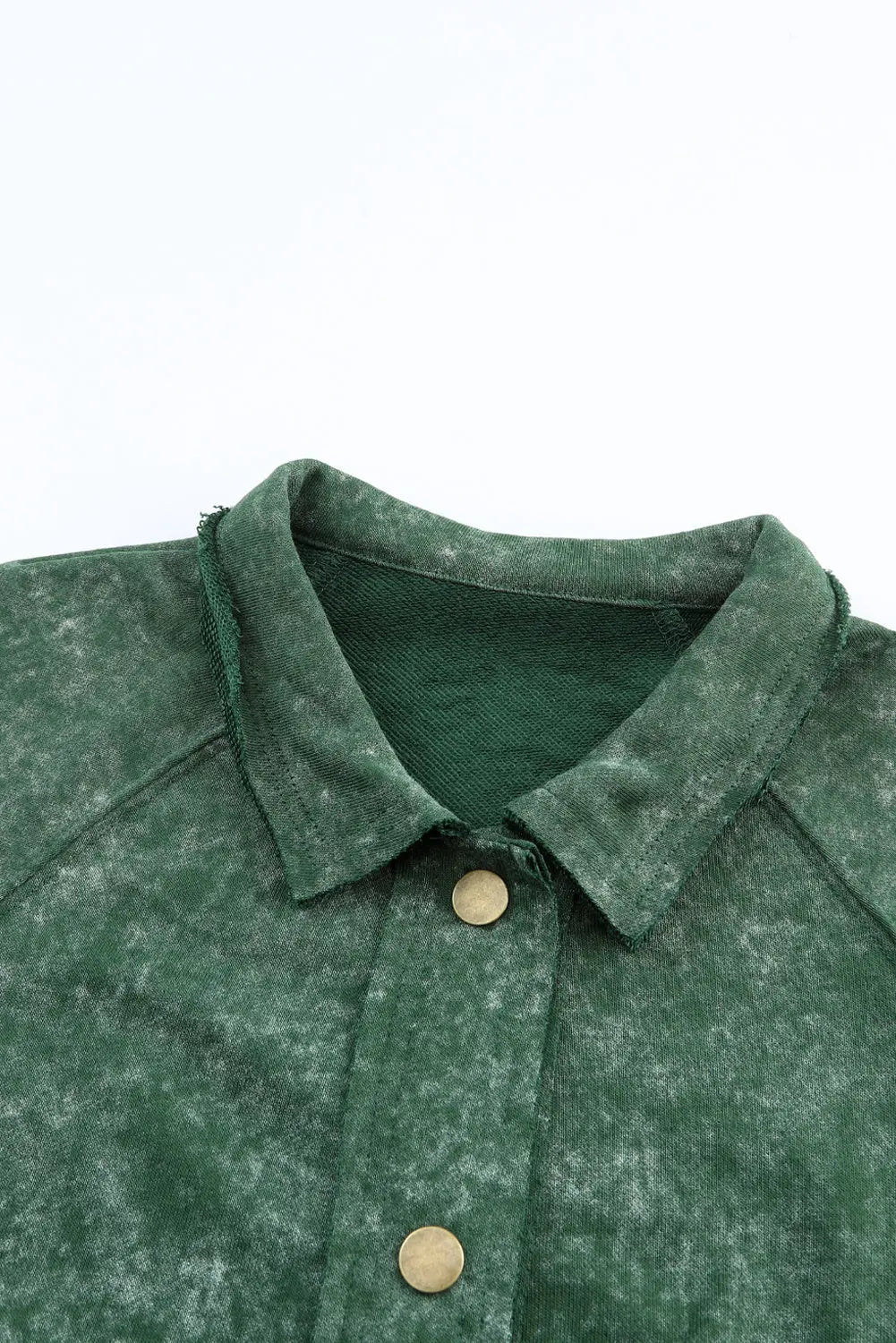 Green Vintage Washed Flap Pocket Button Shacket - eAura
