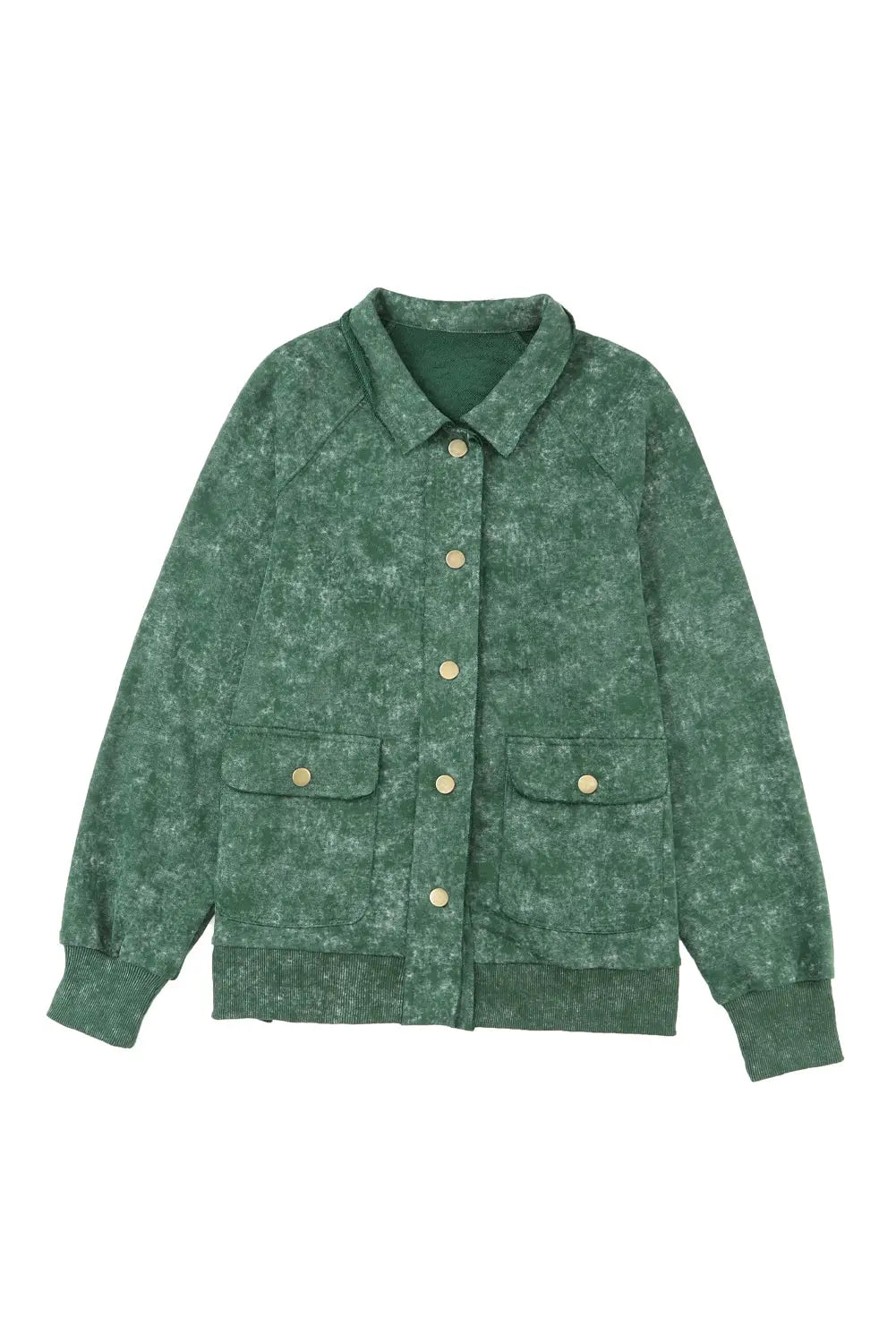 Green Vintage Washed Flap Pocket Button Shacket - eAura