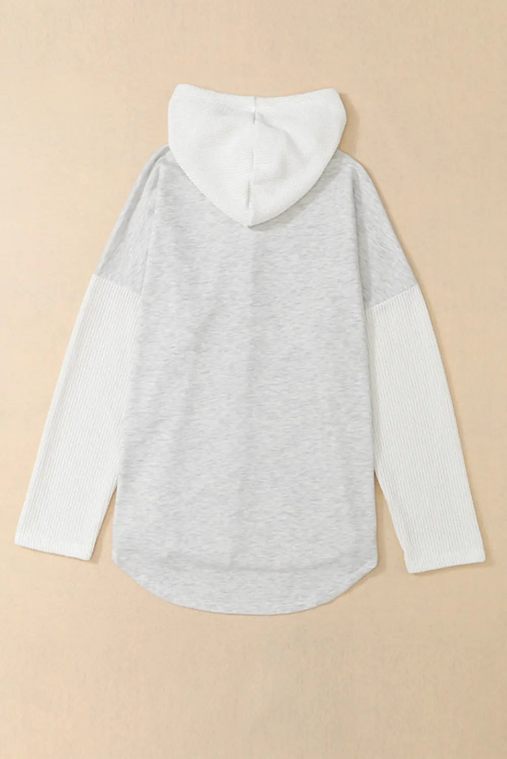 Grey Button Up Contrast Knitted Sleeves Hooded Jacket - eAura