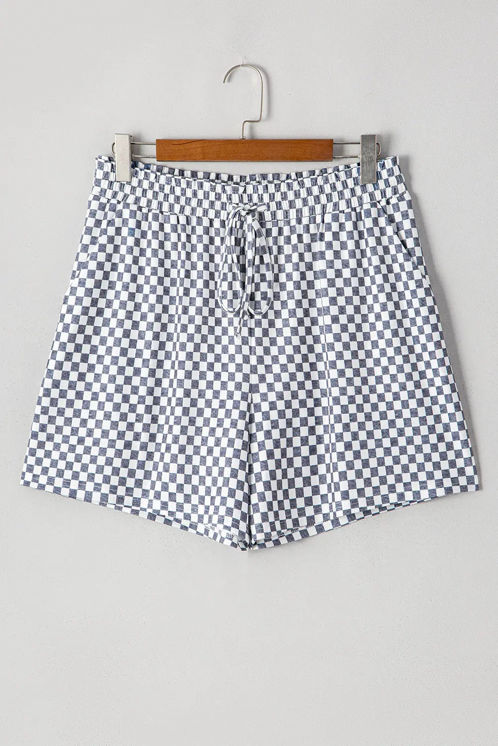 Grey Checkerboard Lace-Up High Waist Plus Size Casual Shorts - Size/Plus Bottoms