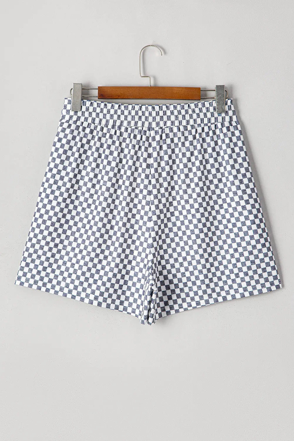 Grey Checkerboard Lace-Up High Waist Plus Size Casual Shorts - Size/Plus Bottoms