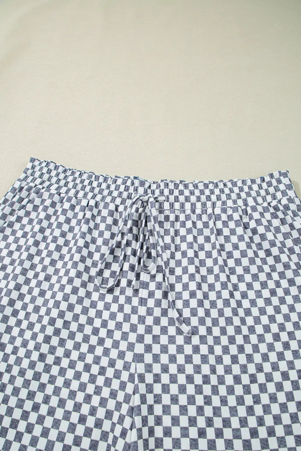 Grey Checkerboard Lace-Up High Waist Plus Size Casual Shorts - Size/Plus Bottoms