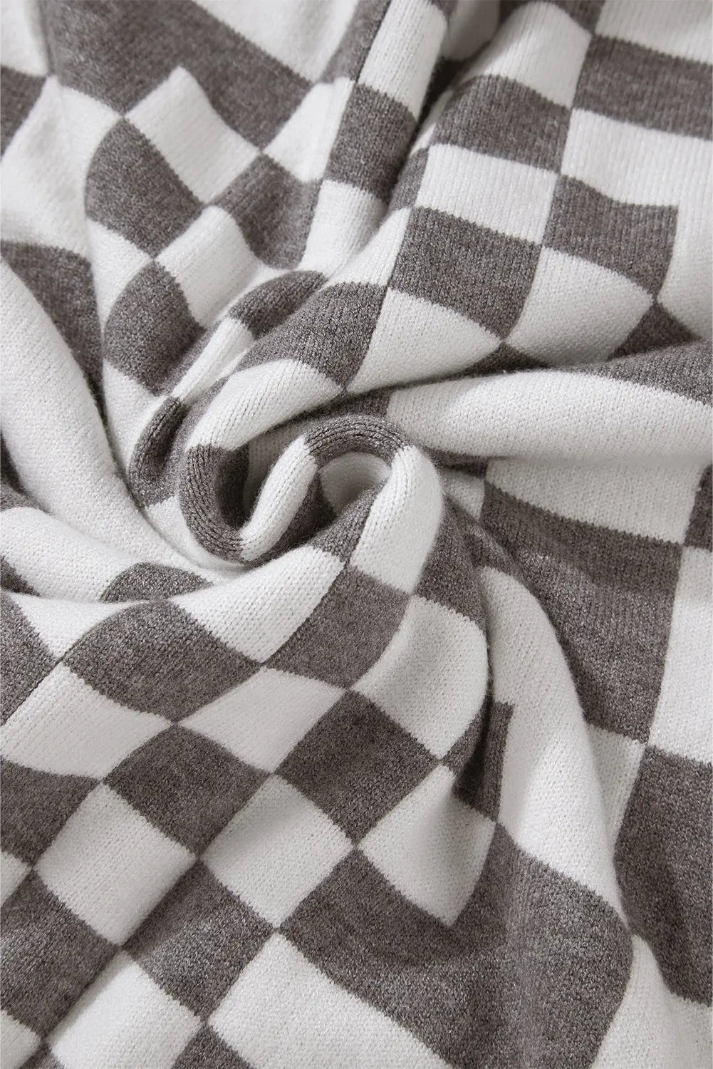 Grey Checkered Print Drop Shoulder Round Neck Sweater Beagle Boutique Fashion Outlet