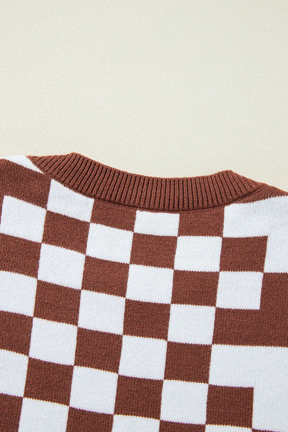 Grey Checkered Print Drop Shoulder Round Neck Sweater Beagle Boutique Fashion Outlet
