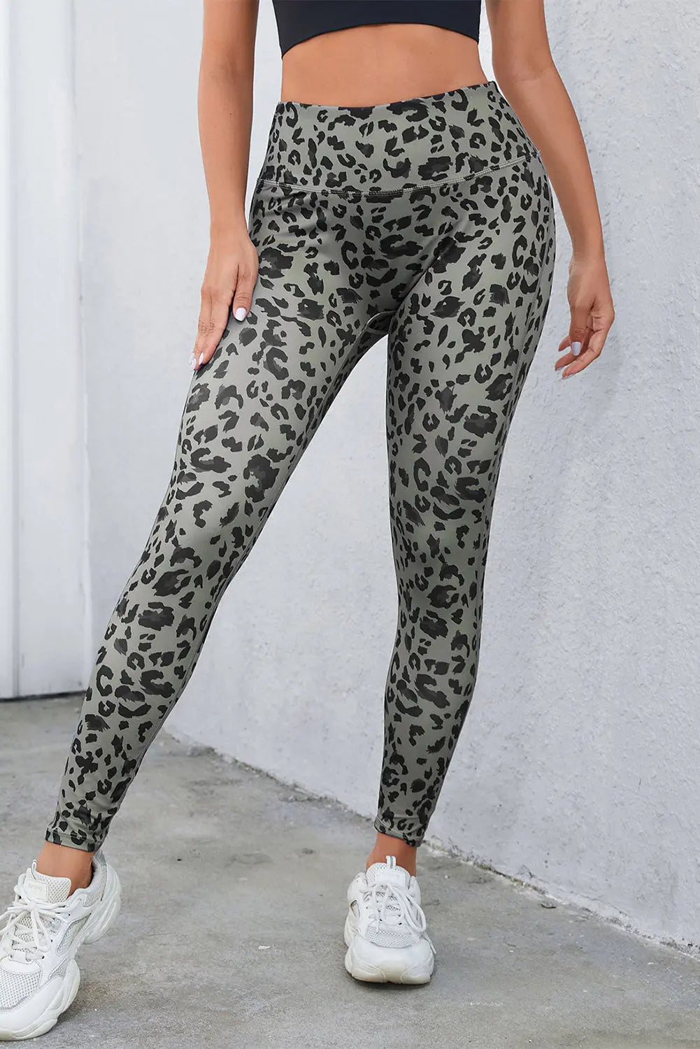 Grey Classic Leopard Print Active Leggings eAura