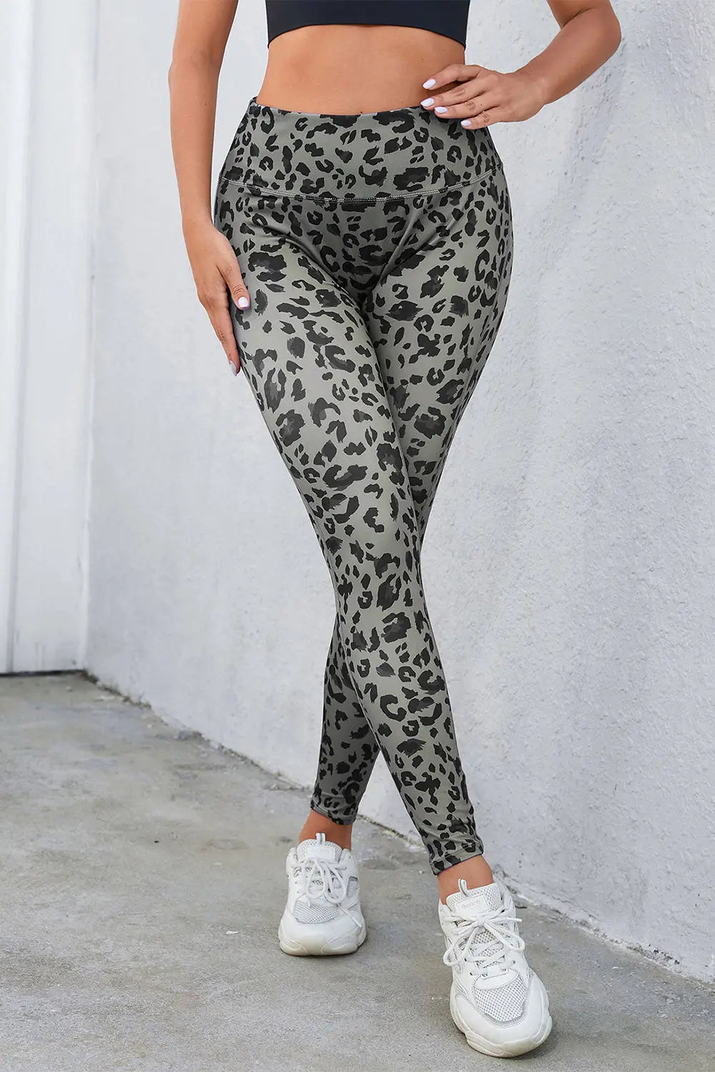 Grey Classic Leopard Print Active Leggings eAura