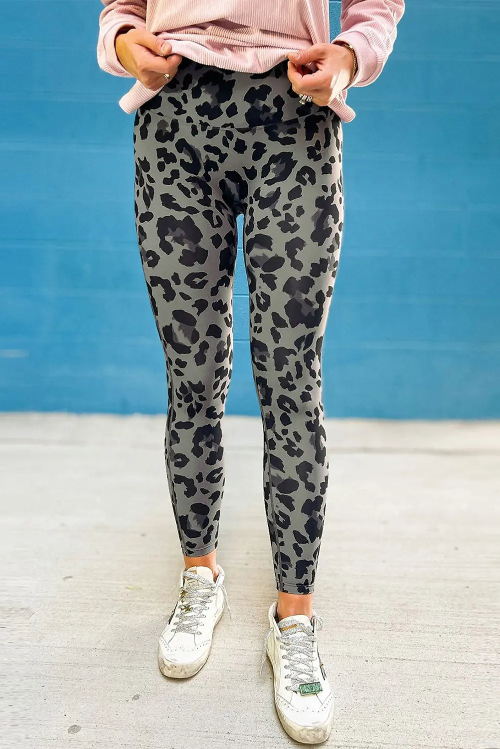 Grey Classic Leopard Print Active Leggings eAura