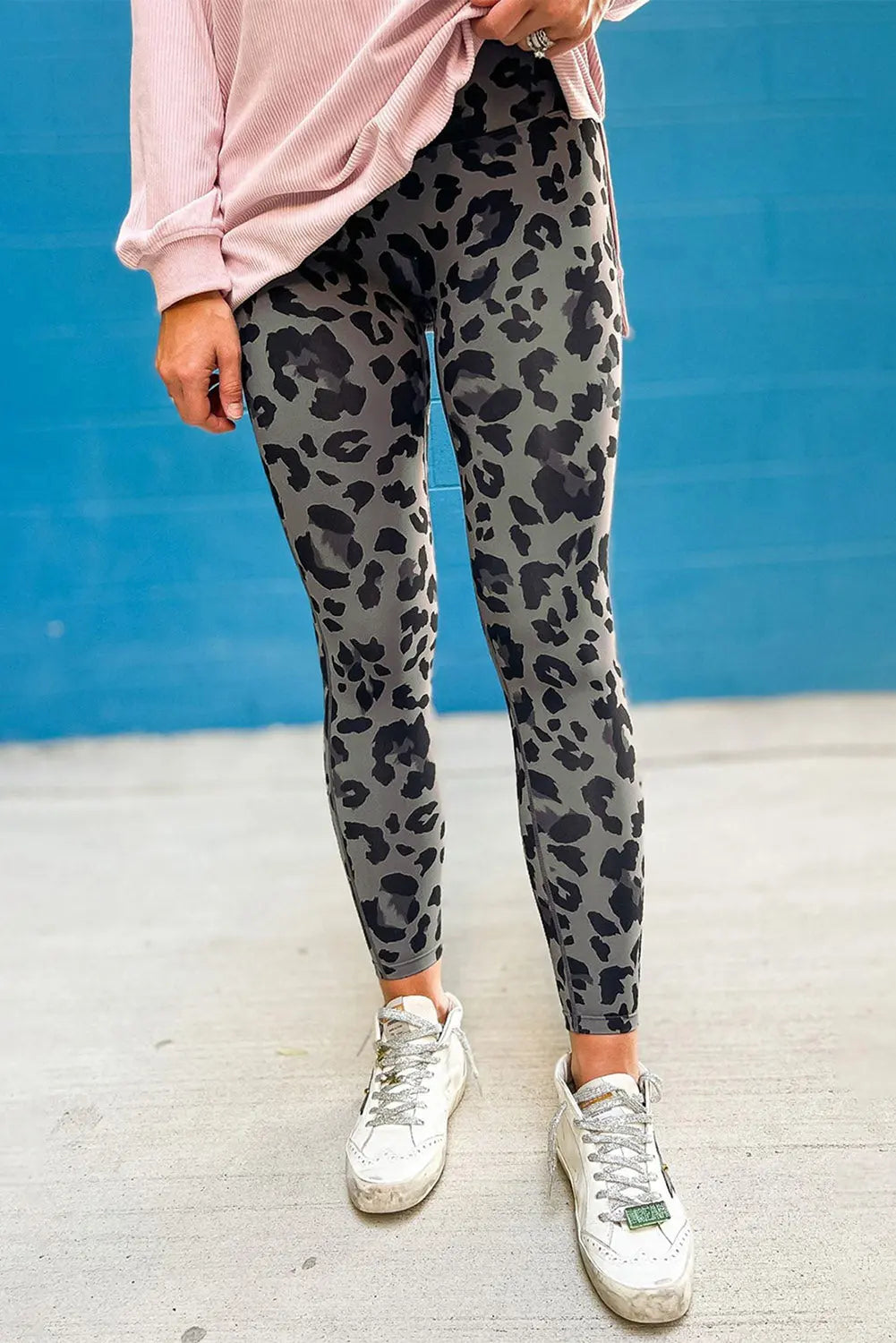 Grey Classic Leopard Print Active Leggings eAura