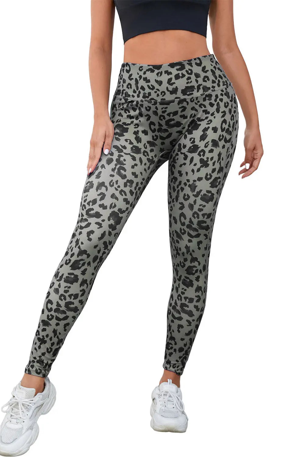 Grey Classic Leopard Print Active Leggings eAura