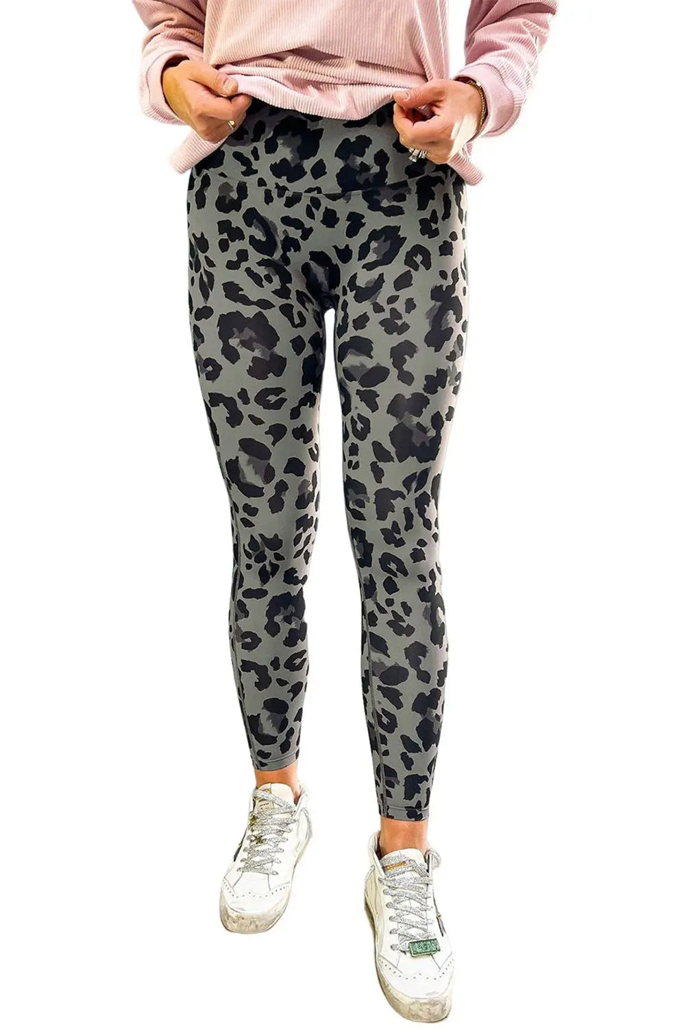 Grey Classic Leopard Print Active Leggings eAura