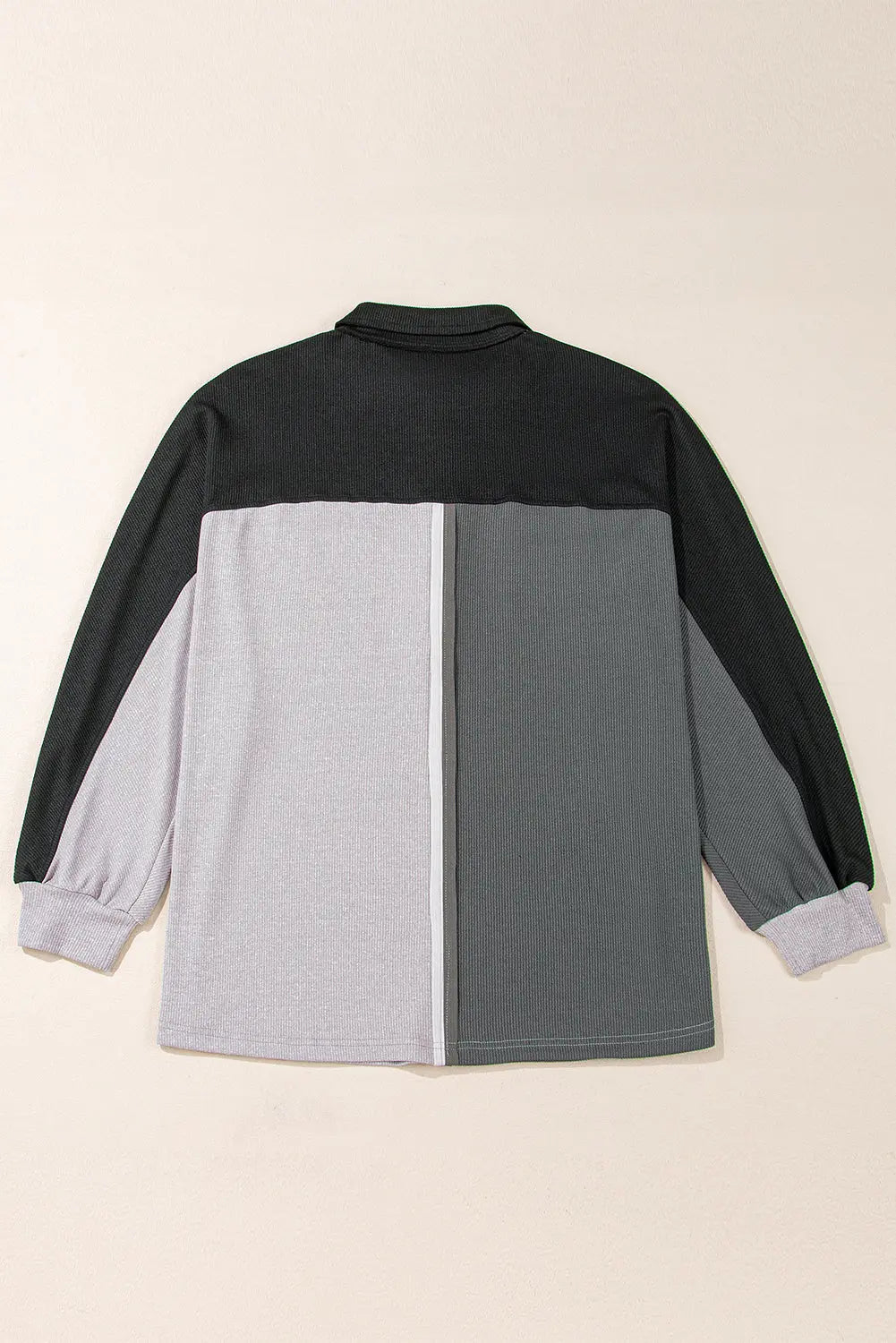 Grey Colourblock Ribbed Collared Oversized Sweatshirt eAura