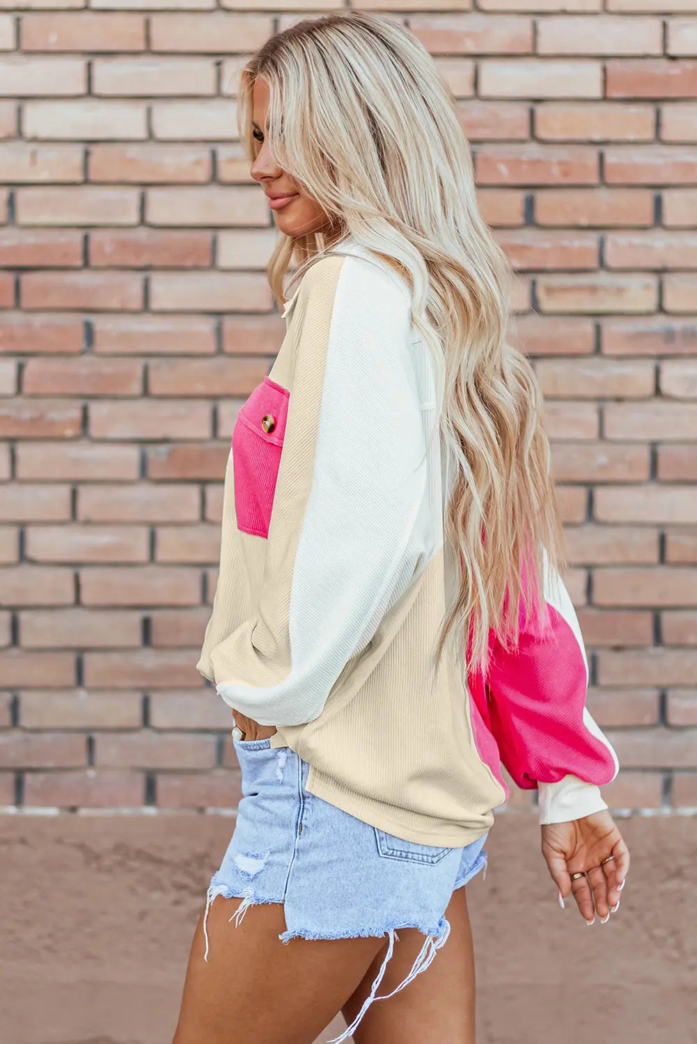 Grey Colourblock Ribbed Collared Oversized Sweatshirt eAura