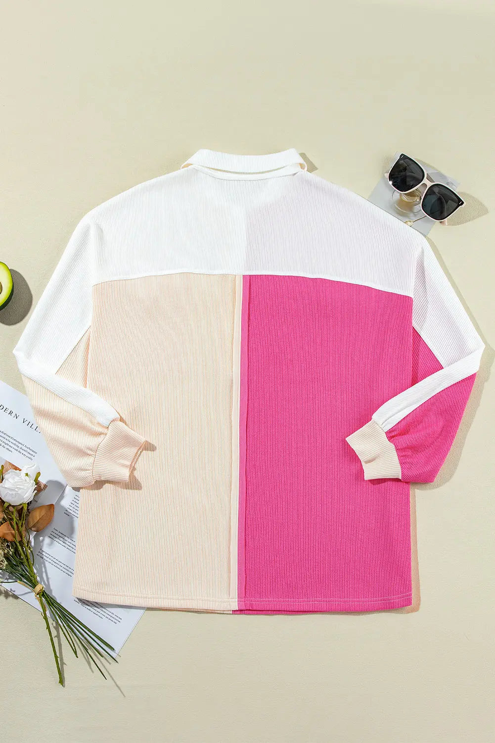 Grey Colourblock Ribbed Collared Oversized Sweatshirt eAura