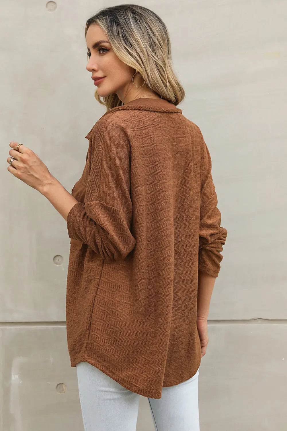 Grey Contrast Flap Pockets Relaxed Shacket - eAura